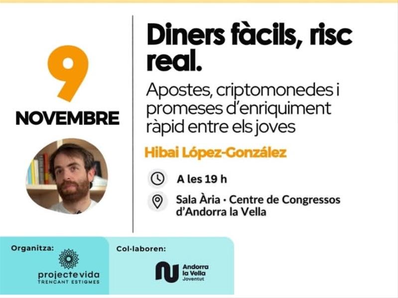 Projecte Vida alerta els joves de les apostes, les criptomonedes i les promeses de fer-se ric